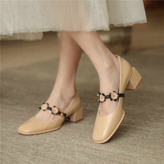 Spring French Retro Square Toe High Heels