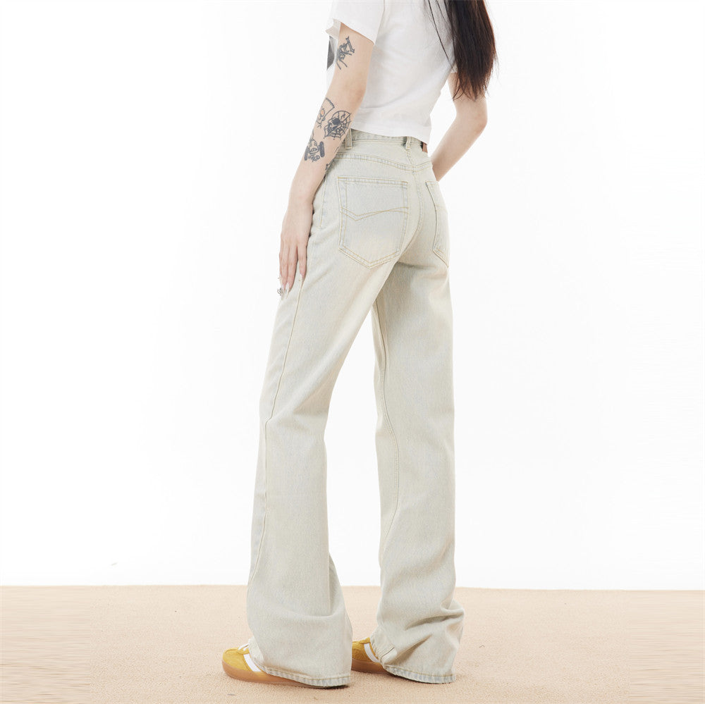 Punk-washed denim-bukser med slidt-look, lige ben, street fashion retro