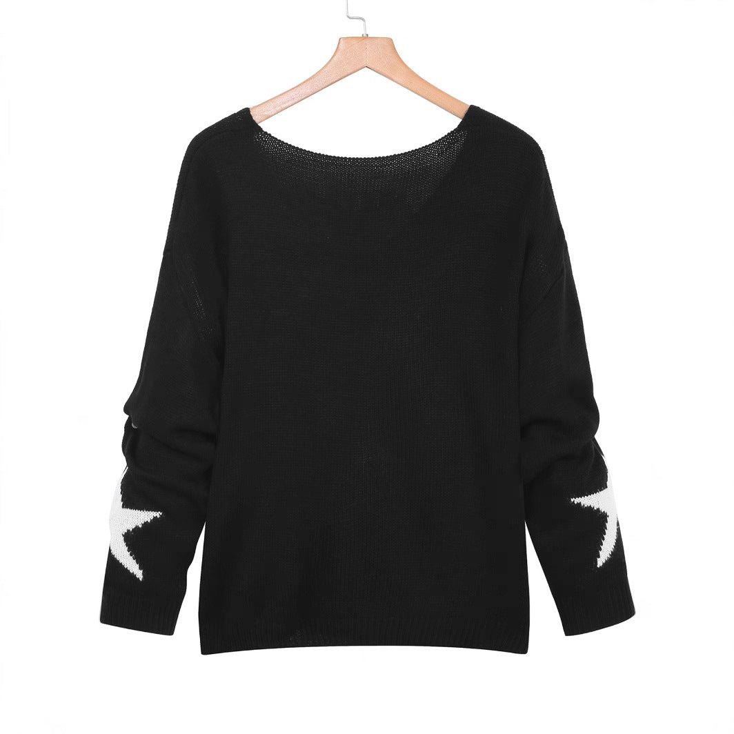 Knitwear V-neck Five-pointed Star Long Sleeve Loose Casual Sweater