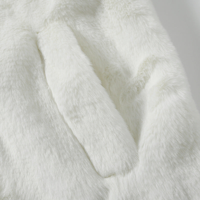 Men's Hip Hop Letter Embroidered  Rabbit Fur Jacket