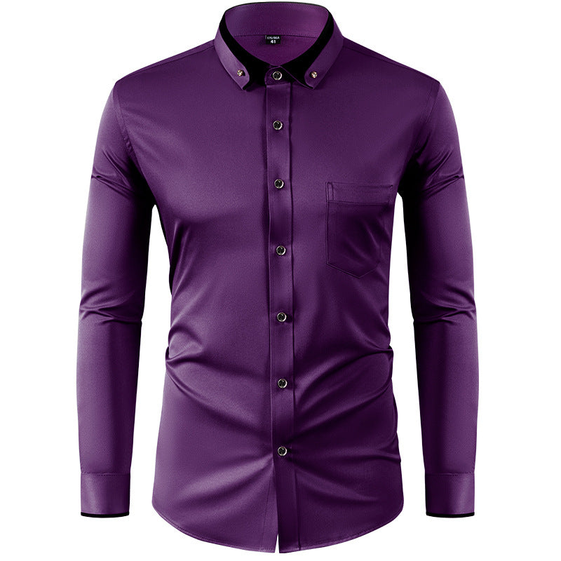 Skjorte til mænd med farveeffekt, krave-design, ensfarvet og slim fit