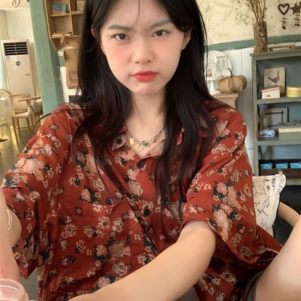 Floral Shirt Casual Loose Top Men And Women