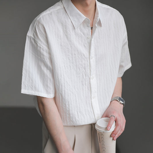 Lightly Mature-style Mens Shirt Jacket With A Draped, Mid-length Sleeve