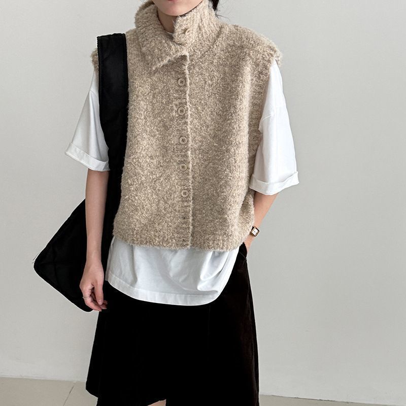 Simple Stand-Up Collar Womens Layered Relaxed Vest