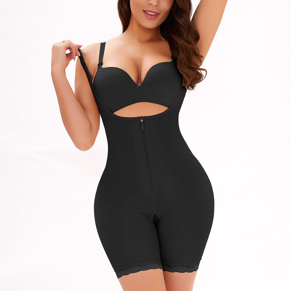 Front Zipper-breasted One-piece Tummy Tuck And Hip Body Shaping Jersey