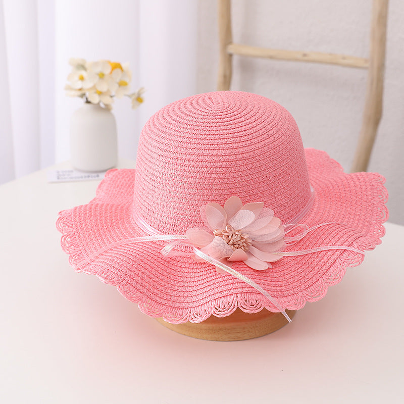 Children's Summer Sunshade Flower Princess Straw Hat Backpack Set