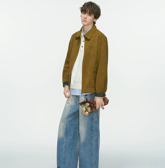 American Retro Barn Style Corduroy Stand Up Collar Jacket