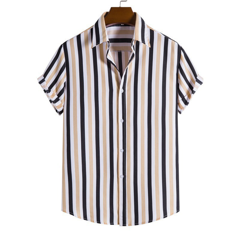 Men's Striped Fashionable Loose Short-Sleeve Shirt