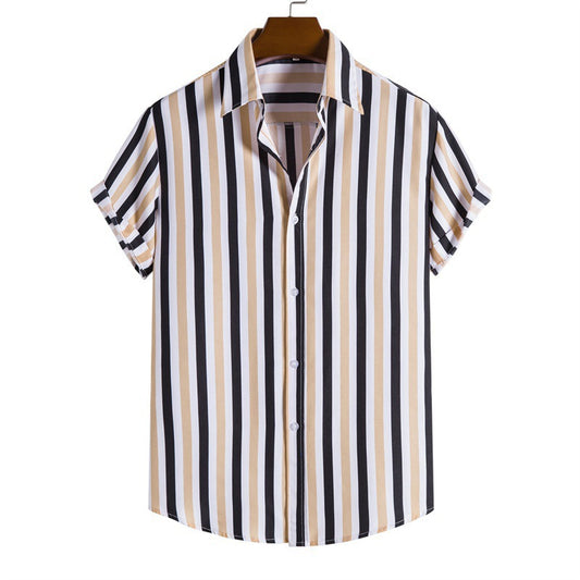 Men's Striped Fashionable Loose Short-Sleeve Shirt