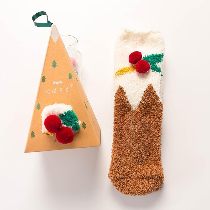 Coral Fleece Tube Winter Thickened Women's Christmas Stockings Cute Cartoon Maternity Socks