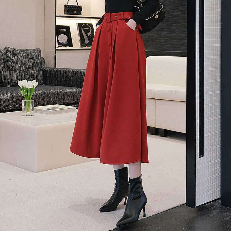 Woolen Pleats Umbrella Skirt