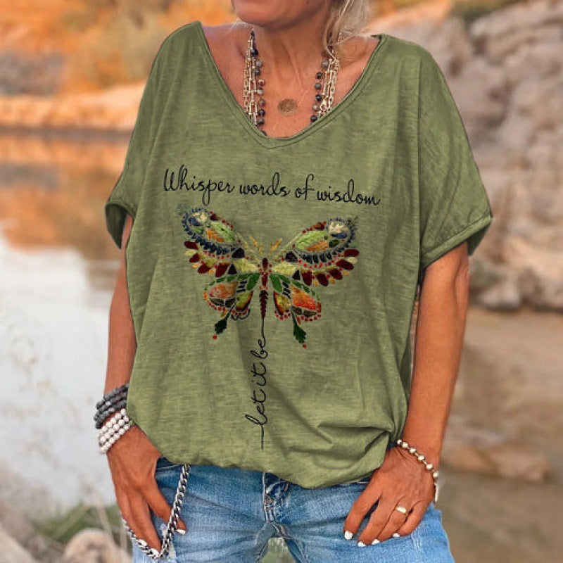 Loose Fashion V-neck Cartoon Digital Printed T-shirt