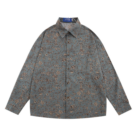 Floral Shirt Men's Loose Casual Polo Collar Cardigan