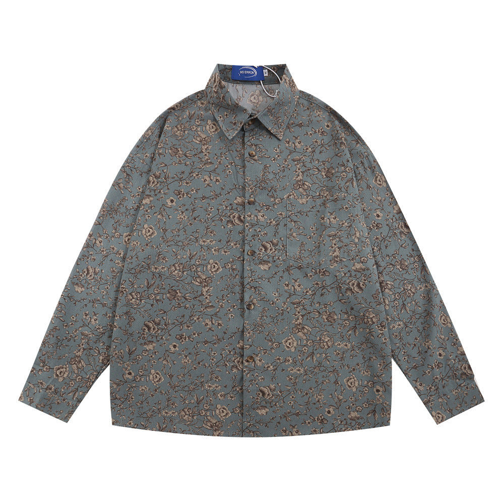 Floral Shirt Men's Loose Casual Polo Collar Cardigan