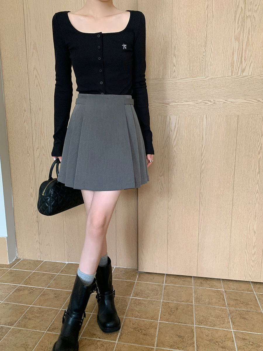 Preppy Style Pleated High Waist Slimming A- Line Skirt