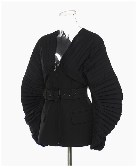 V-neck Heavy Industry Pleated Sleeve Top Waist Coat