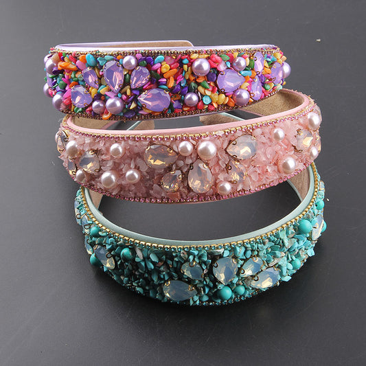 Women's Prom Wide-brimmed Hair Accessories Inlaid With Colored Diamonds And Pearl Particles Headband