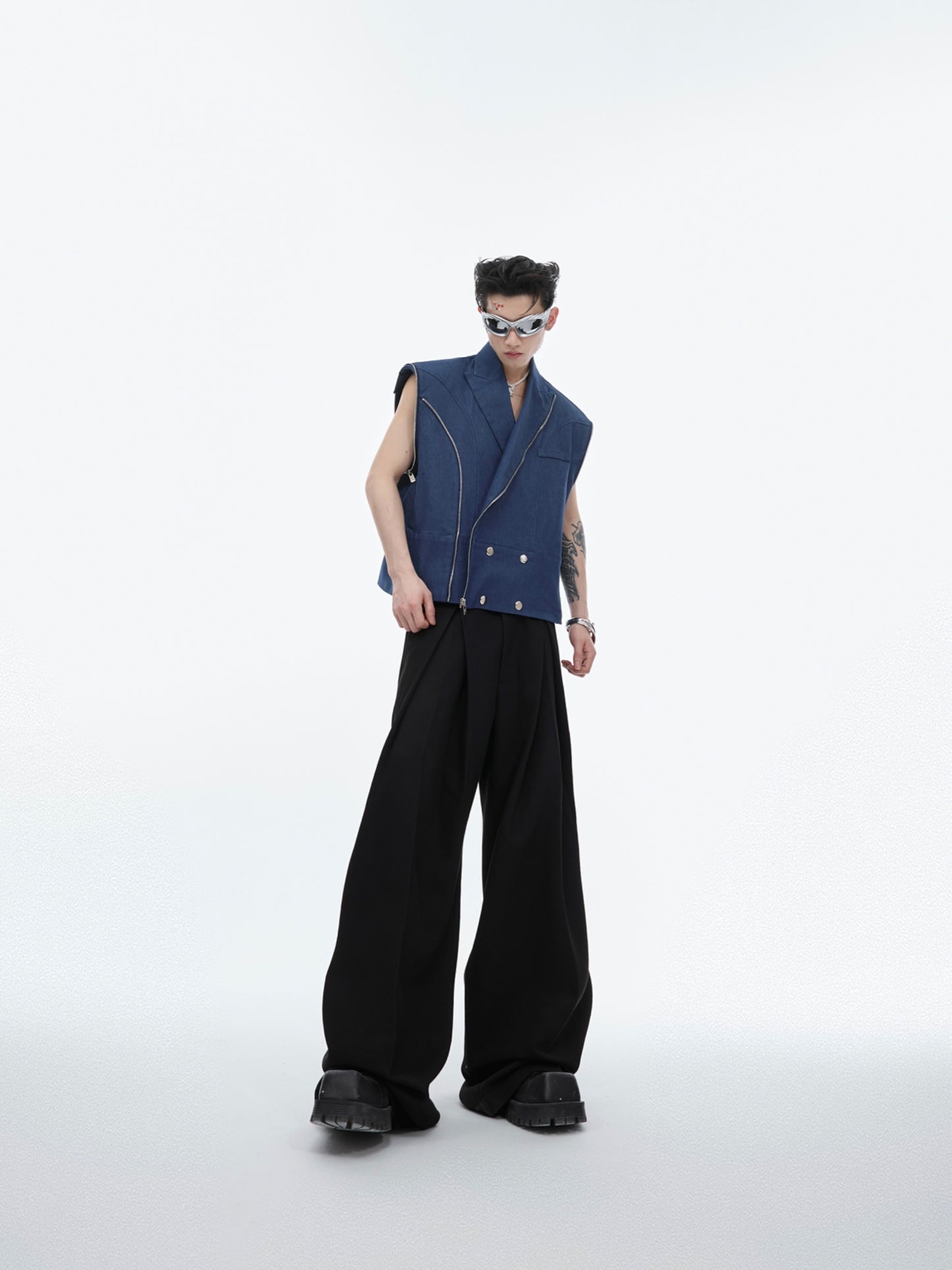 Metal Zipper Detachable Short Sleeve Denim Coat