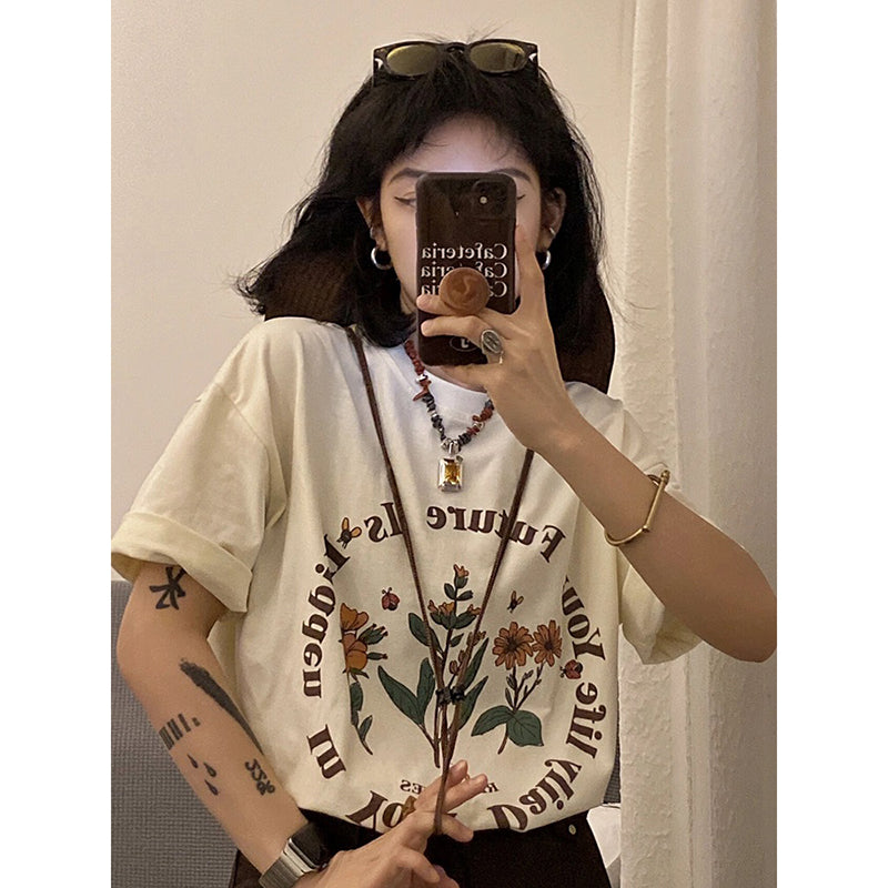 Women's Plus Size Half Sleeve Vintage Printed T-shirt