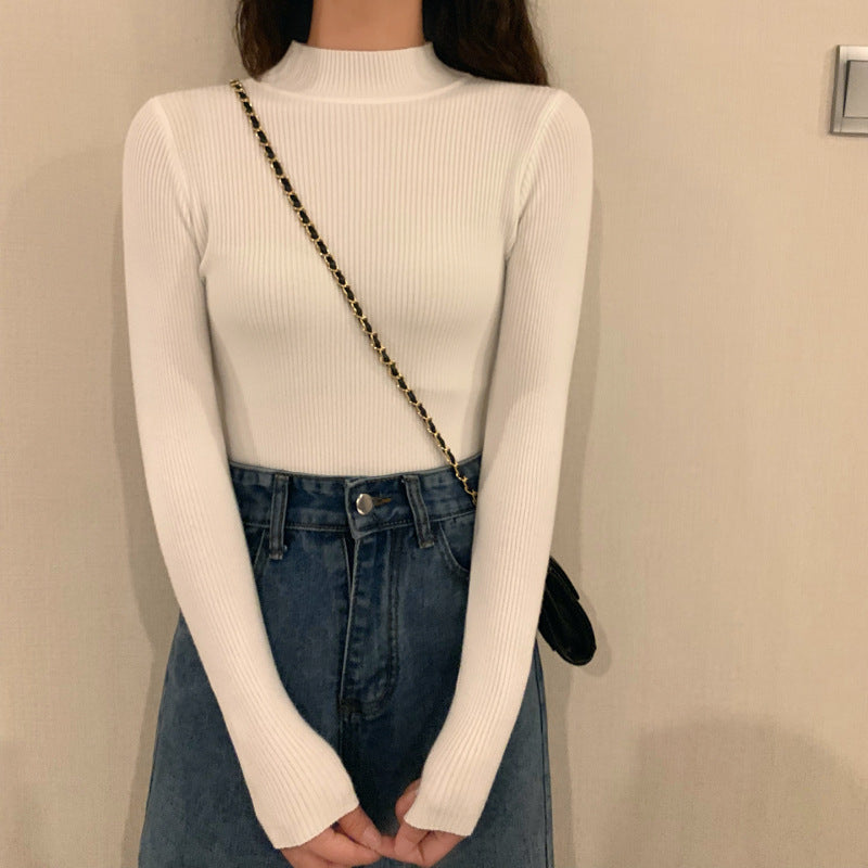 Half High Collar Inner Lining Bottom Sweater Slim Fit Fit Long Sleeved Sweater