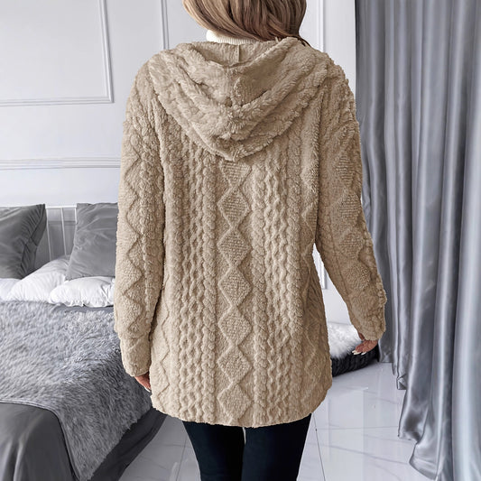 Dame hættetrøje med lynlås i ensfarvet casual stil