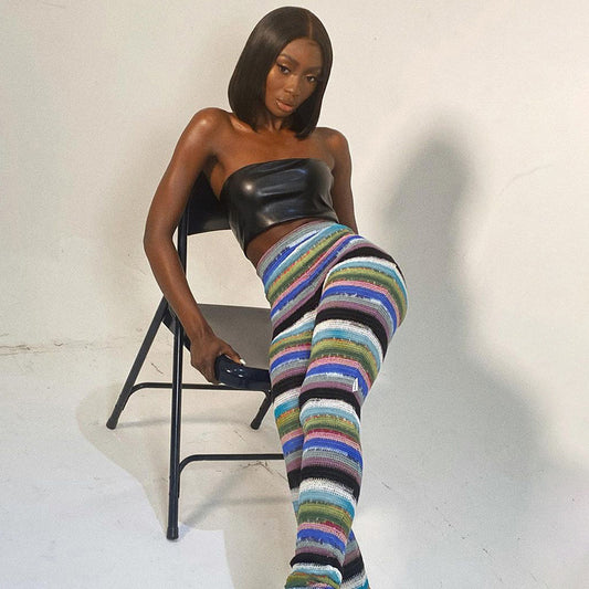 Fashion Striped Pile Pants Women's Knitting Trousers