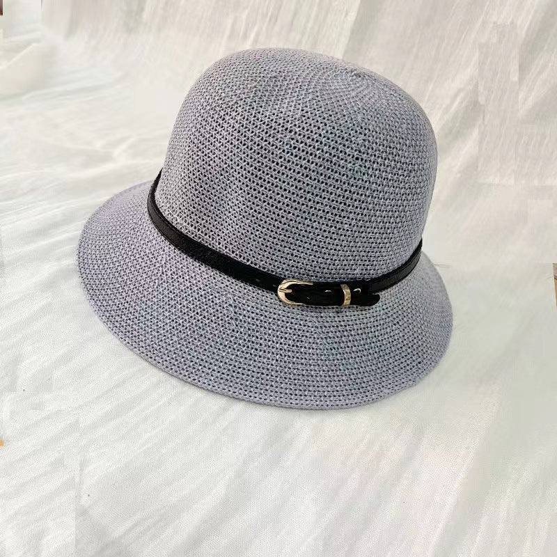 Western Style Leather Buckle Bucket Hat Foldable