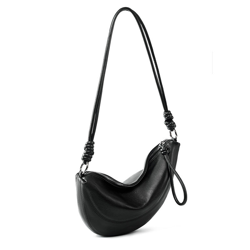 Fuldkorns Lammeskind Croissant Ægte Læder Sadeltaske Underarms Crossbody Taske