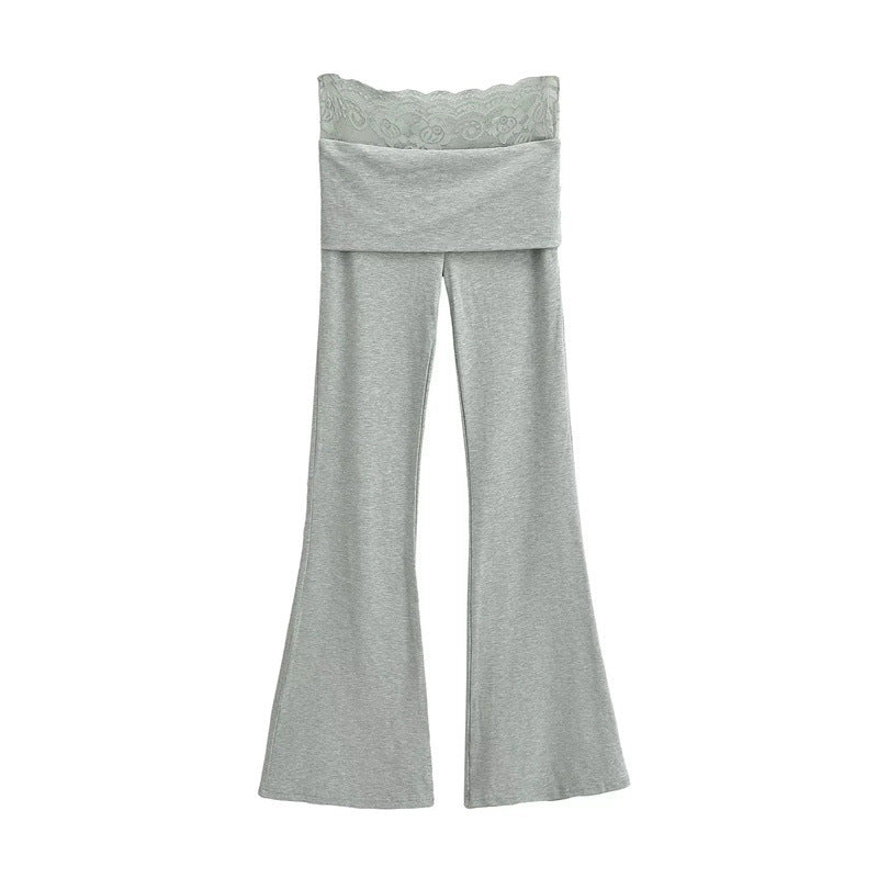 Hot Girl Double-layer Flanging Lace Stitching Bootcut Trousers Spring Small Slim Elastic Draped Mop Trousers