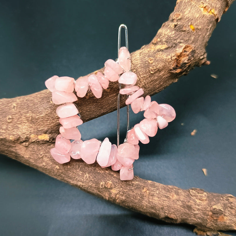 Natural Crystal Gravel Pentagram Hair Clip