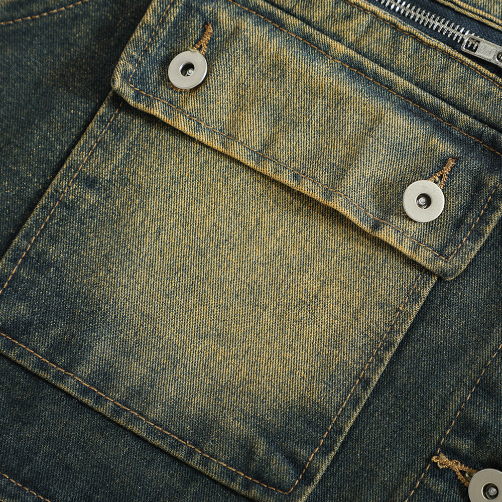 Punk Distressed Inkjet Denim Frock Vest Men's