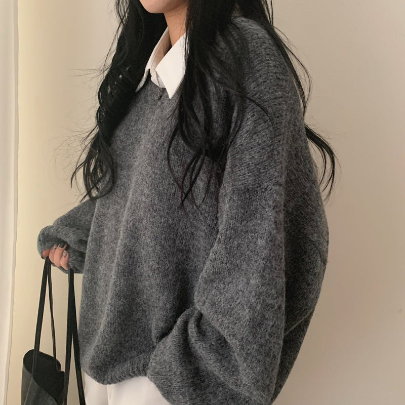 Women's V-neck Solid Color Pullover Long Sleeve Sweater