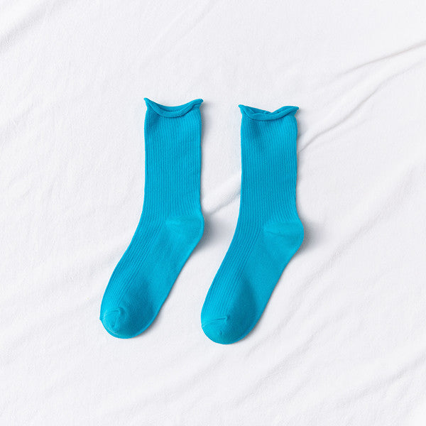 Women's Mid-tube Socks Thin Candy Color Rolled Edge Cotton