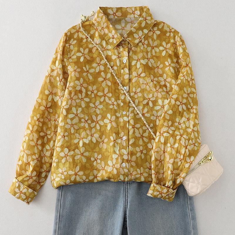 Floral French Artistic Yellow Printings Shirt