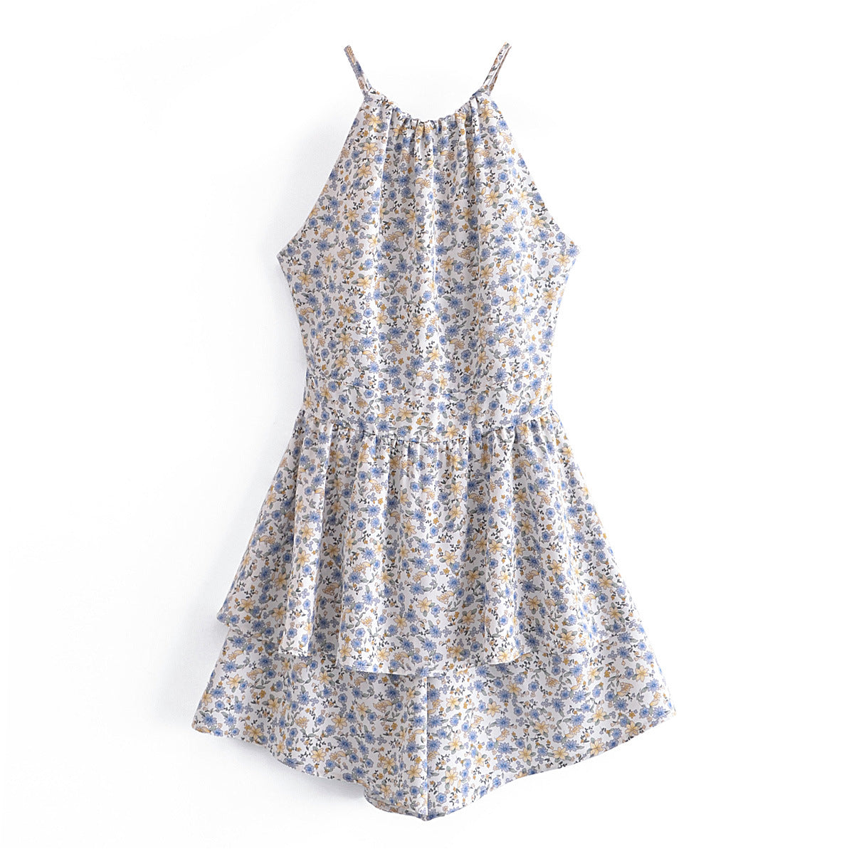 Backless Lace-up Printed One-piece Shorts