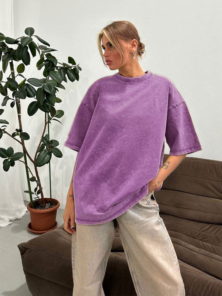 Washed Old Short-sleeved T-shirt European And American Relaxed Casual Round Neck