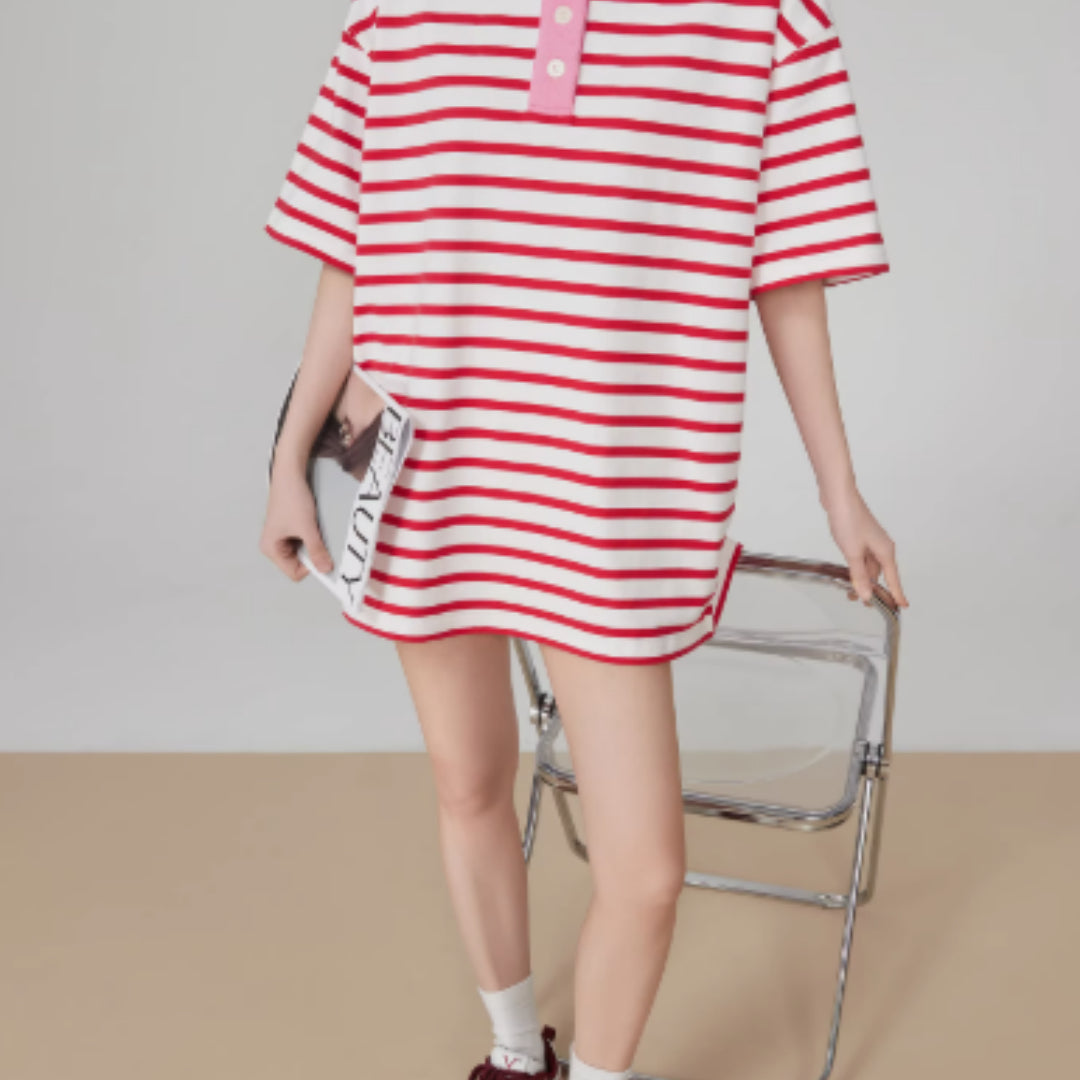 Dopamine  Striped Polo Knitted Top For Women