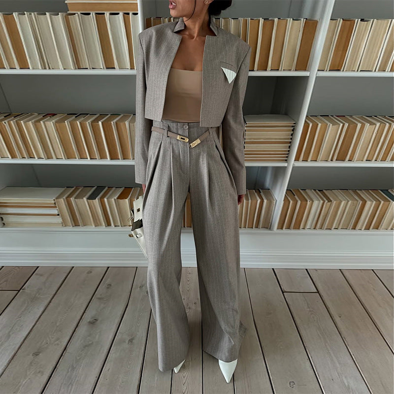Chic And Stylish Striped Blazer And Suit Pants Casual Set