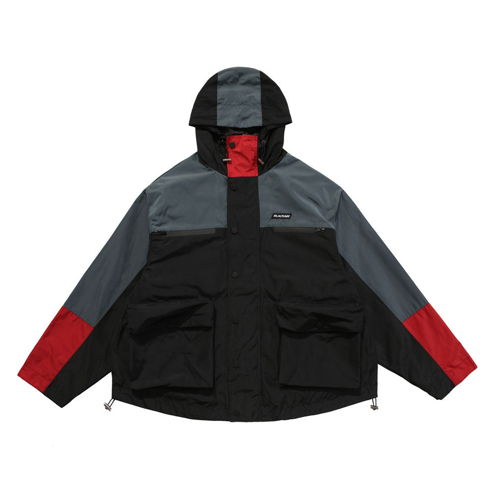 Men's Functional Contrast Color Stitching Hooded Jacket