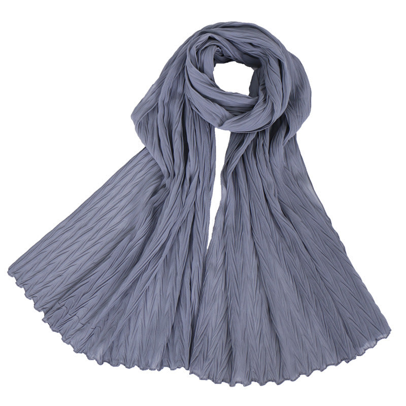 Fashion leaf crumpled solid color female headscarf