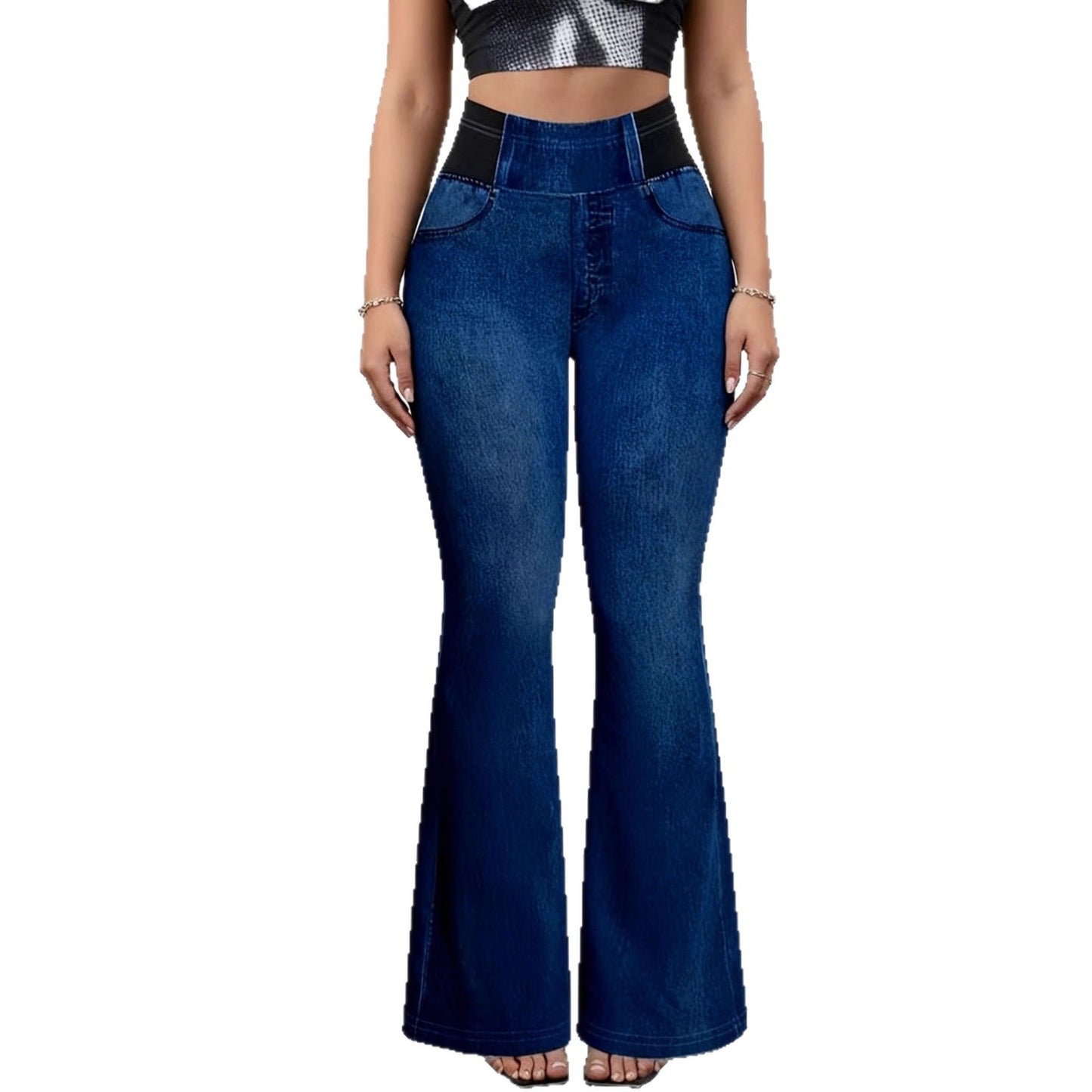 High-waisted Stretchy Slim-fit Faux Denim With A Print