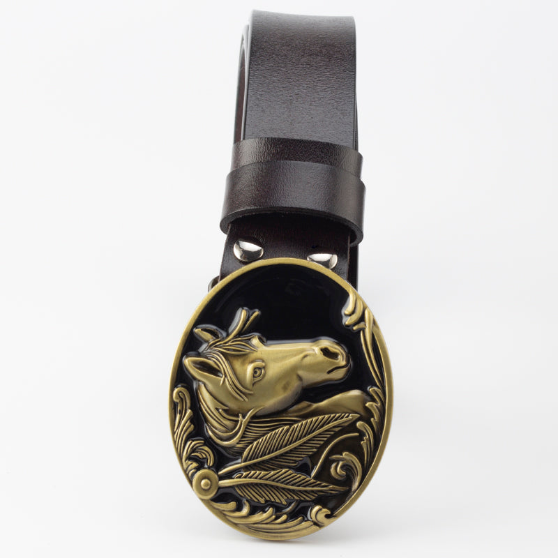 Leather horse buckle belt