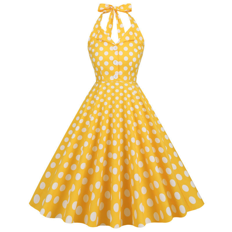 Womens Polka-Dot Halterneck Mid-Length Maxi Dress With Open Back