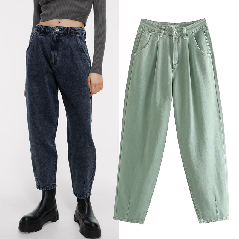 Women's loose high waist denim trousers