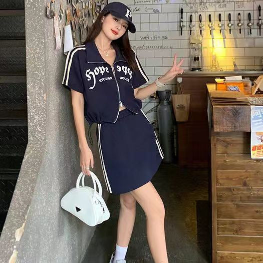 Slim-fit Casual Skirt Short Sleeve Fashion Set For Women