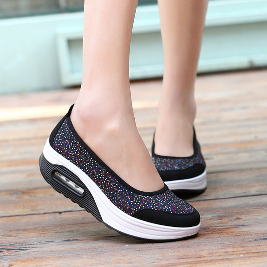 Breathable Mesh Shallow Mouth Heightening Rocking Shoes Old Beijing Cloth