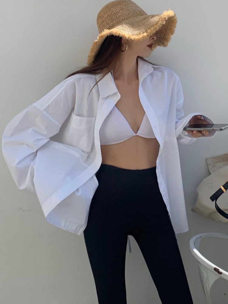 Boyfriend Style White Pure Cotton Coat Design Sense Niche Idle Style Shirt Outer Tops