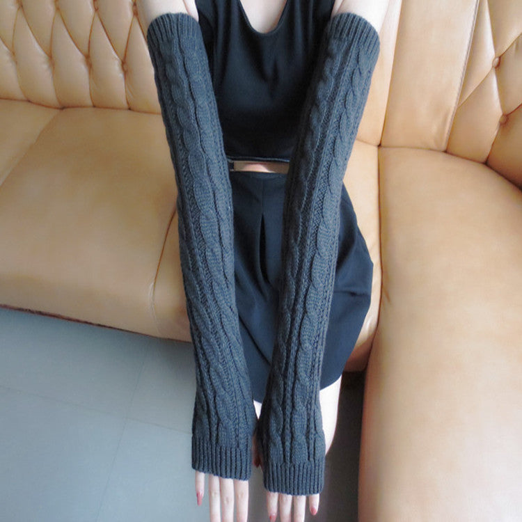 Women's Warm Solid Color Twist Long Half Finger Elastic Sleeves