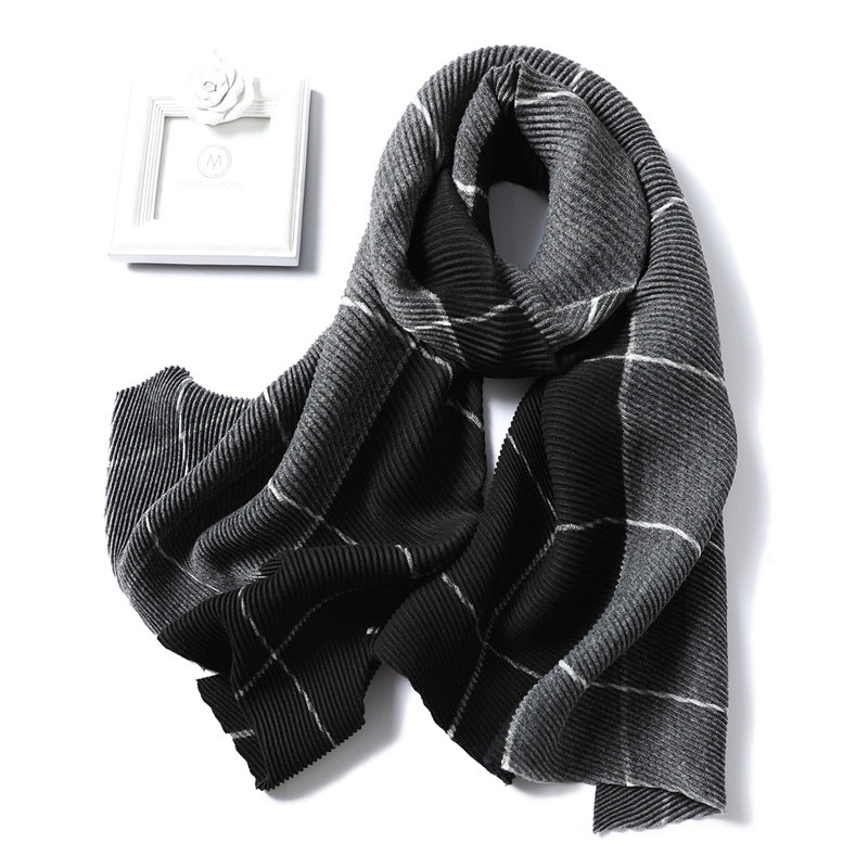 New Two-color Cashmere Lady Scarf Wrinkled Color Matching Plaid All-match