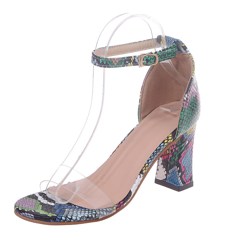 Large Size Spring And Summer Thick Heel Ladies Snake Sandals